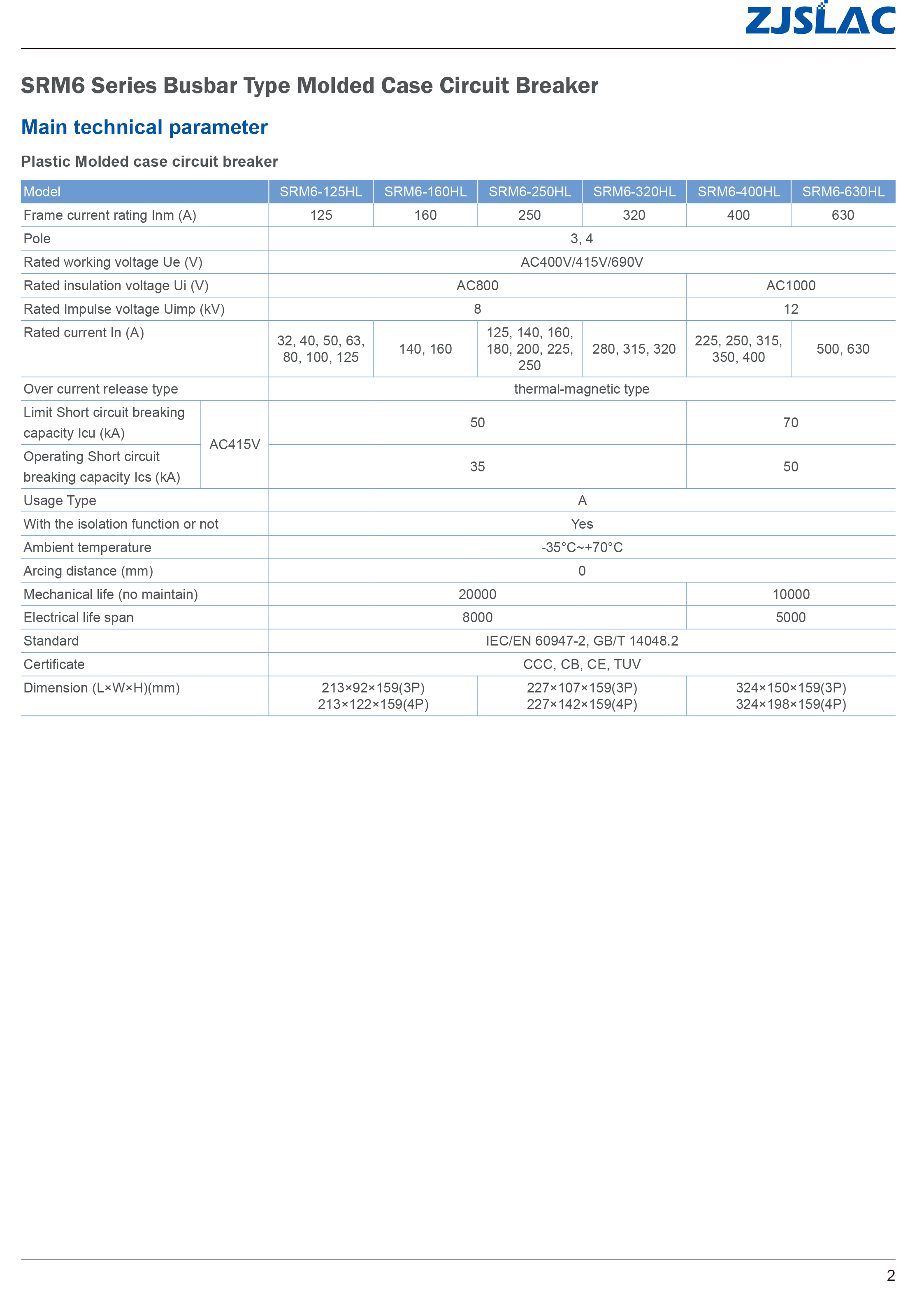 250A 400V/415V/690V Drawout Busbar Type Original 3 Phase Molded Case